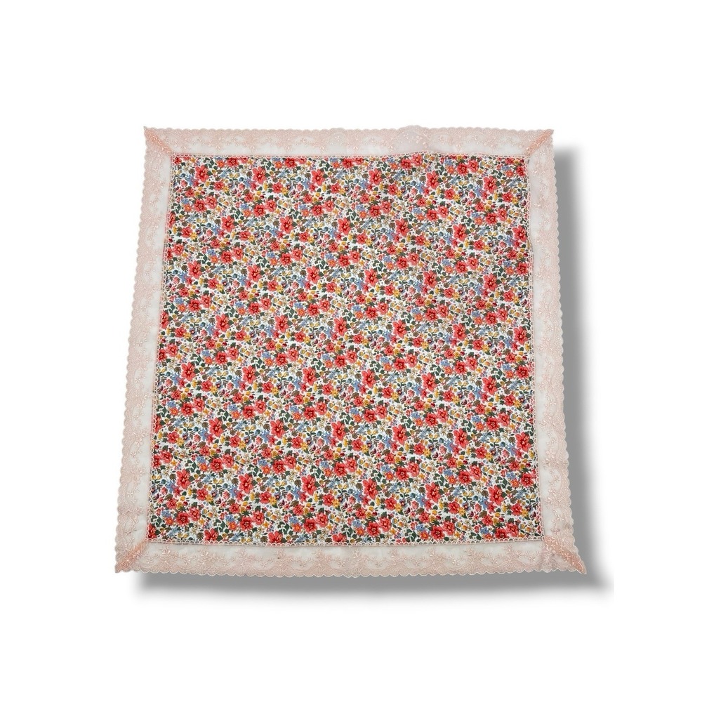 Marienne Floral Lace Trim Square Bandana Scarf Cotton Rayon Korea Cottagecore‎